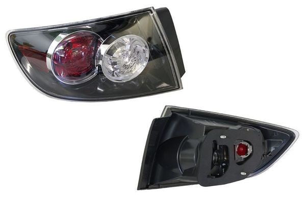 NEW LEFT SIDE TAIL LIGHT FOR MAZDA 3 SEDAN BK 01/2004-12/2008 BLACK/CLEAR/RED