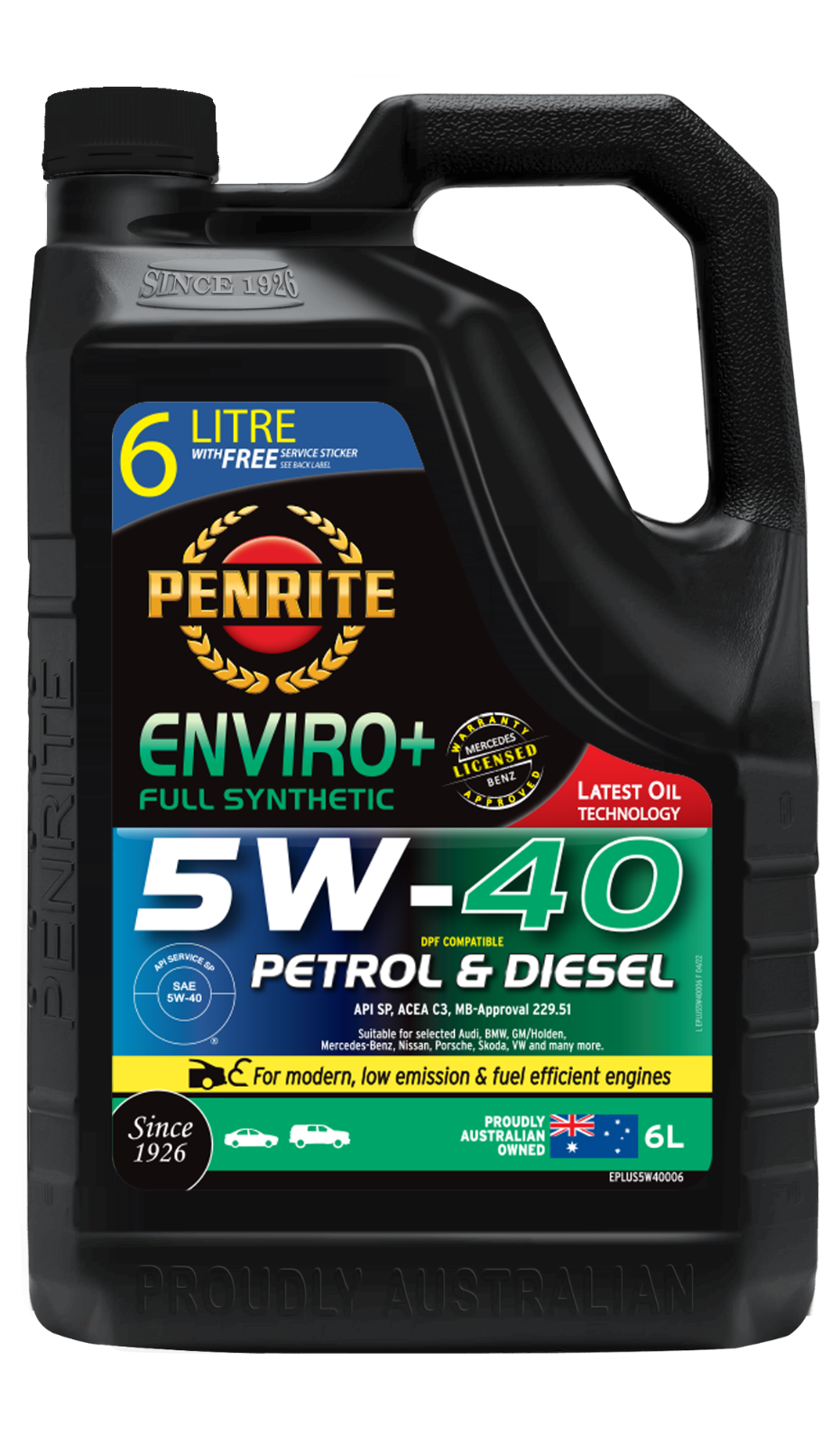 6-Litre Engine Oil *PENRITE* EPLUS5W40006  ENVIRO+ 5W-40 (FULL SYN.)