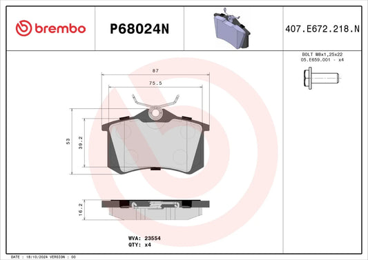 Brembo REAR Brake Pad Set For Citron C3  2010-2014 C-3