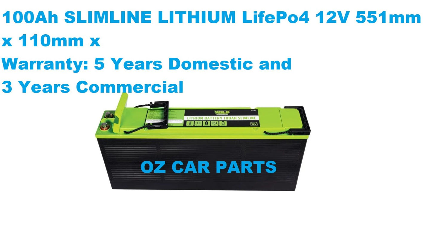NEW HULK 100Ah SLIMLINE LITHIUM BATTERY FOR Caravans, Campervans, & RVs