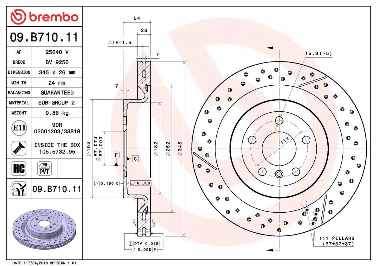 Brembo REAR Drilled Disc Brake Rotor FOR Mercedes Benz GL-Class 5.5 X166 *345MM