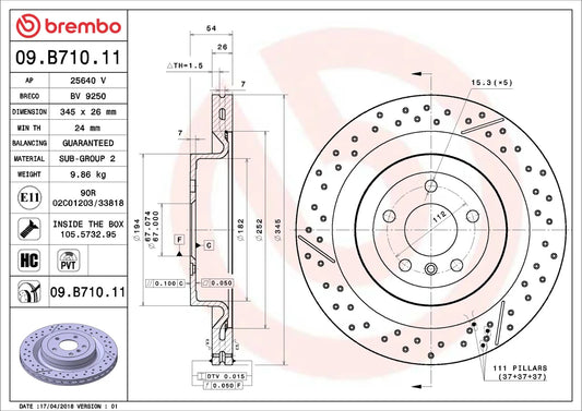 Brembo REAR Drilled Disc Brake Rotor FOR Mercedes Benz GL-Class 5.5 X166 *345MM