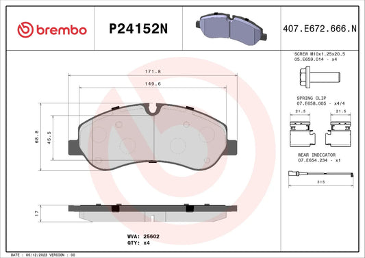 Brembo FRONT Brake Pad Set For Ford Transit Custom 2.0L VN TDCi 2013-2023