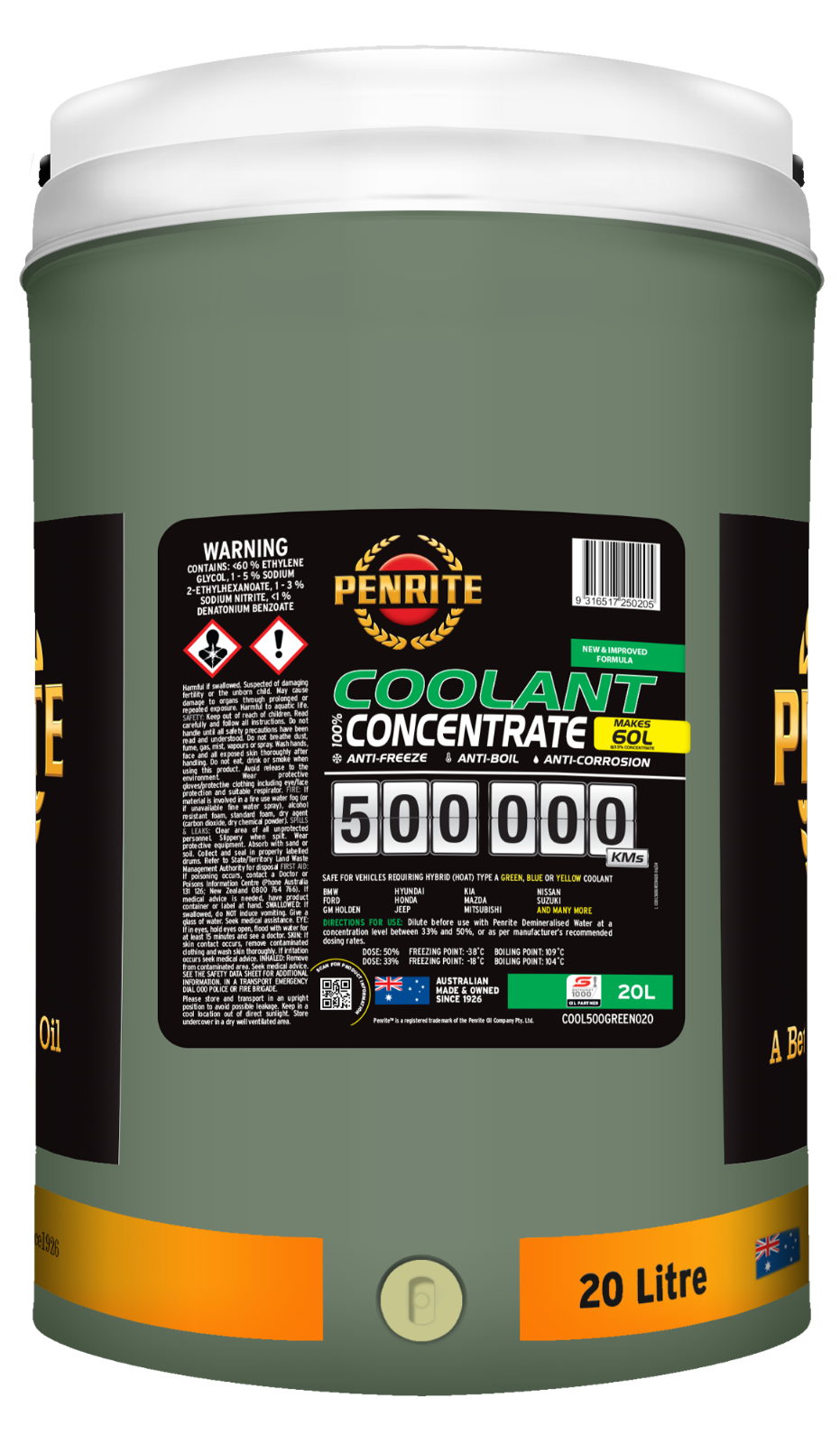 20-LITRE GREEN CONCENTRATE COOLANT GREEN Anti-Freeze PENRITE COOL500GREEN020