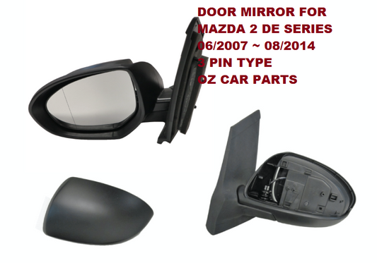 PASSENGER SIDE DOOR MIRROR FOR MAZDA 2 DE SERIES 2007-2014 NEW BLACK 3 PIN