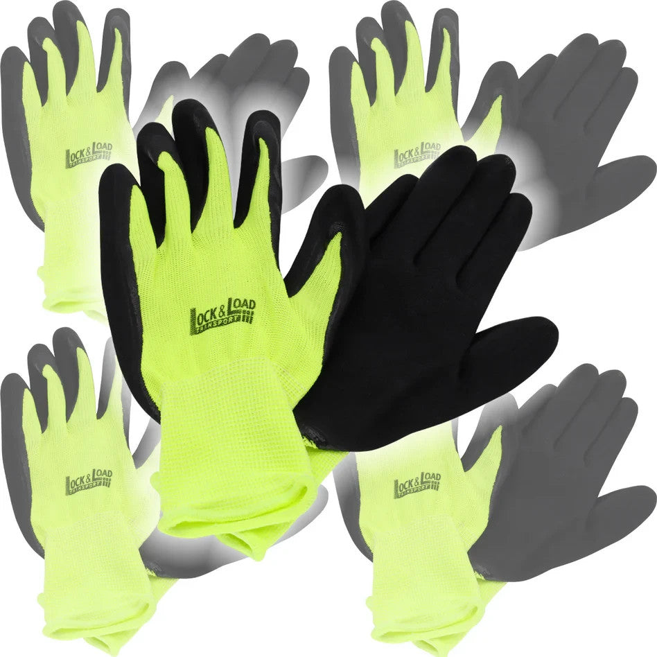 X5 SET HEAVY DUTY Oil Resistant Fluro Yellow Glove - 5 Pair GLOVE