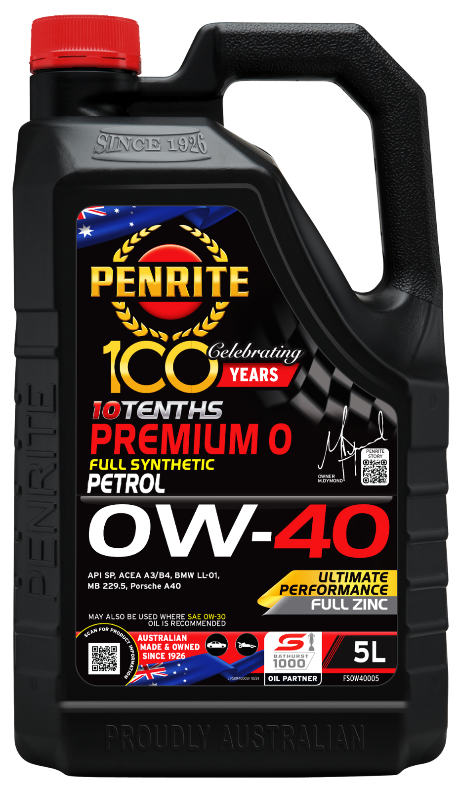 5-L ENGINE OIL *PENRITE* FS0W40005  10 TENTHS PREMIUM 0W-40 (Full Synthetic)