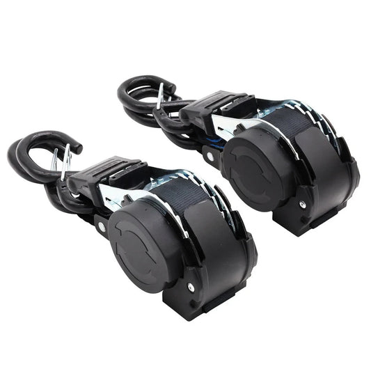 NEW Black Retractable Ratchet Strap SET with Safety Clip 25mm Wide 3.6m Long