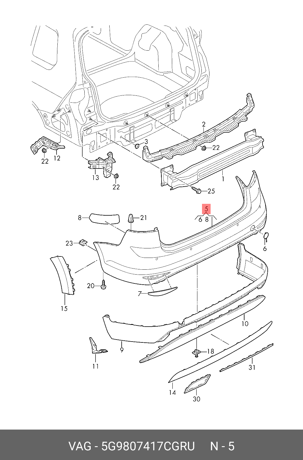 Genuine REAR BAR BUMPER FOR Volkswagen Golf ALLTRACK MK 7 9/2015-1/2021 WAGON