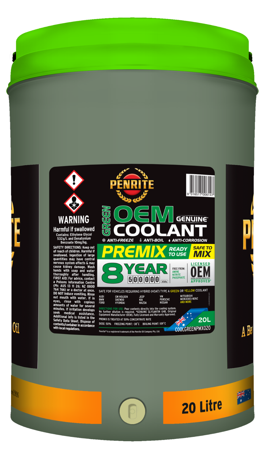 20L  GREEN OEM COOLANT PREMIX GREEN Anti-Freeze FOR PENRITE COOLGREENPMX020