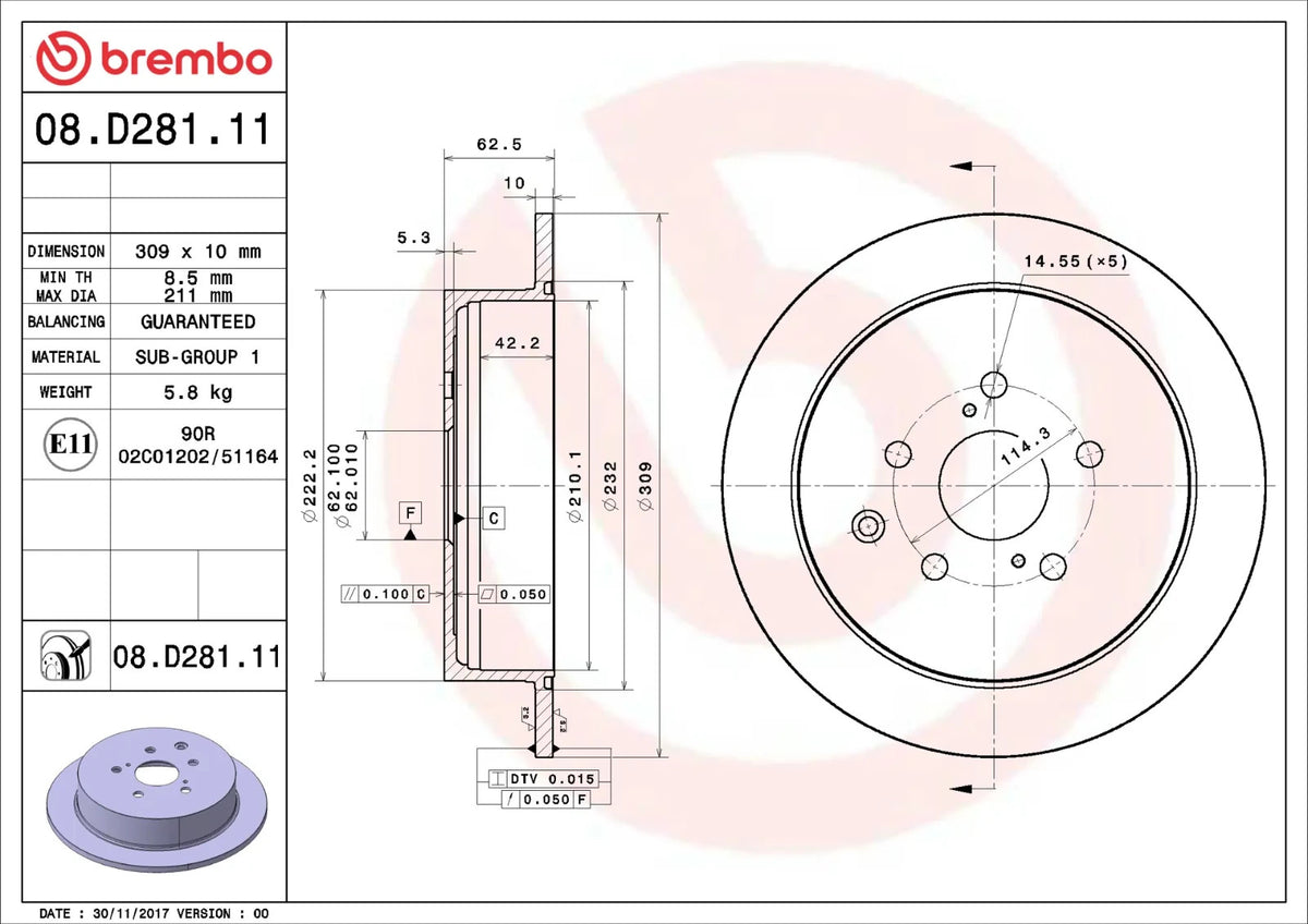 Brembo REAR Disc Brake Rotor FOR LEXUS RX350 2008-2015 *309MM-DISC