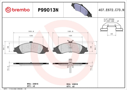 Brembo FRONT Brake Pad Set For Holden Commodore (VT, VX, VY, VZ ) V6 & V8