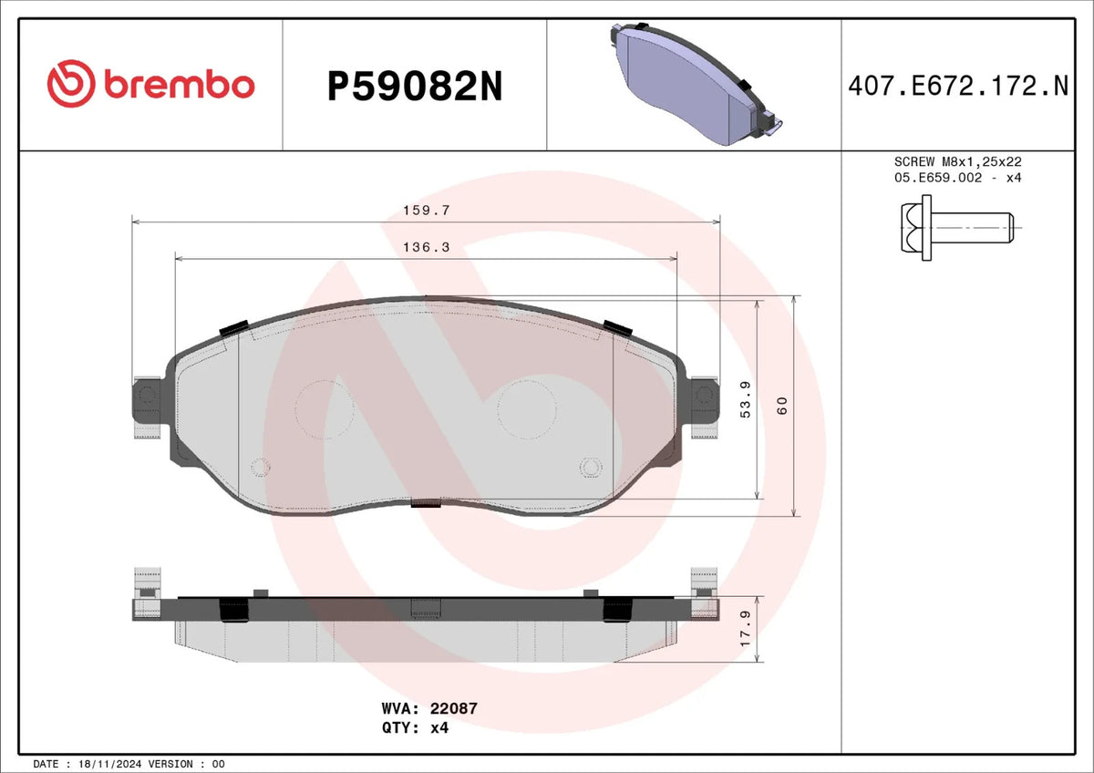 Brembo FRONT Brake Pad Set For Renault Trafic III (X82) (1.6 dC
