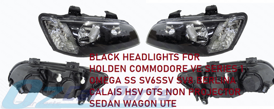 X2 BLACK HEADLIGHTS FOR HOLDEN COMMODORE VE SS NEW 2006-2010 PAIR NEW