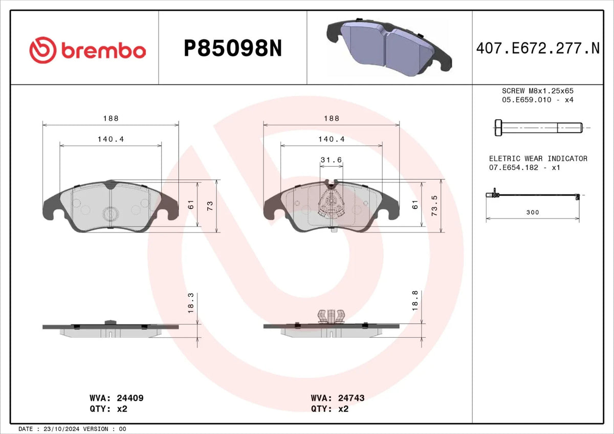 Brembo FRONT Brake Pad Set For Audi A4 1.8 B8,8K2 TFSI 2007-2012