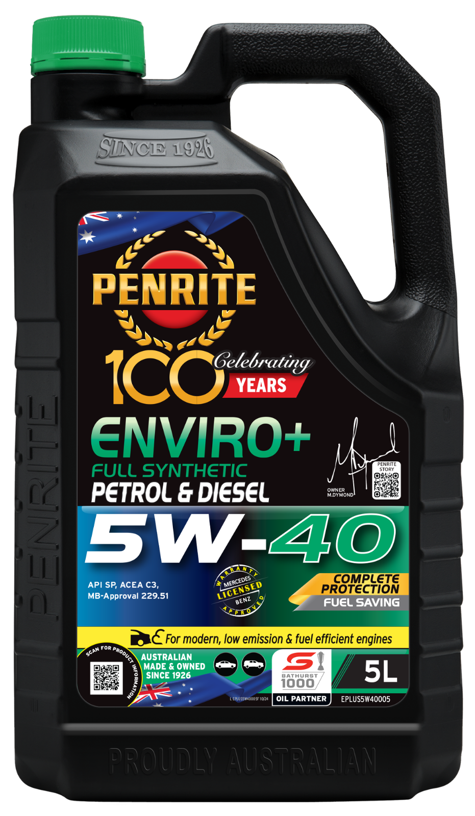 5-Litre Engine Oil *PENRITE* EPLUS5W40005  ENVIRO+ 5W-40 (FULL SYN.)