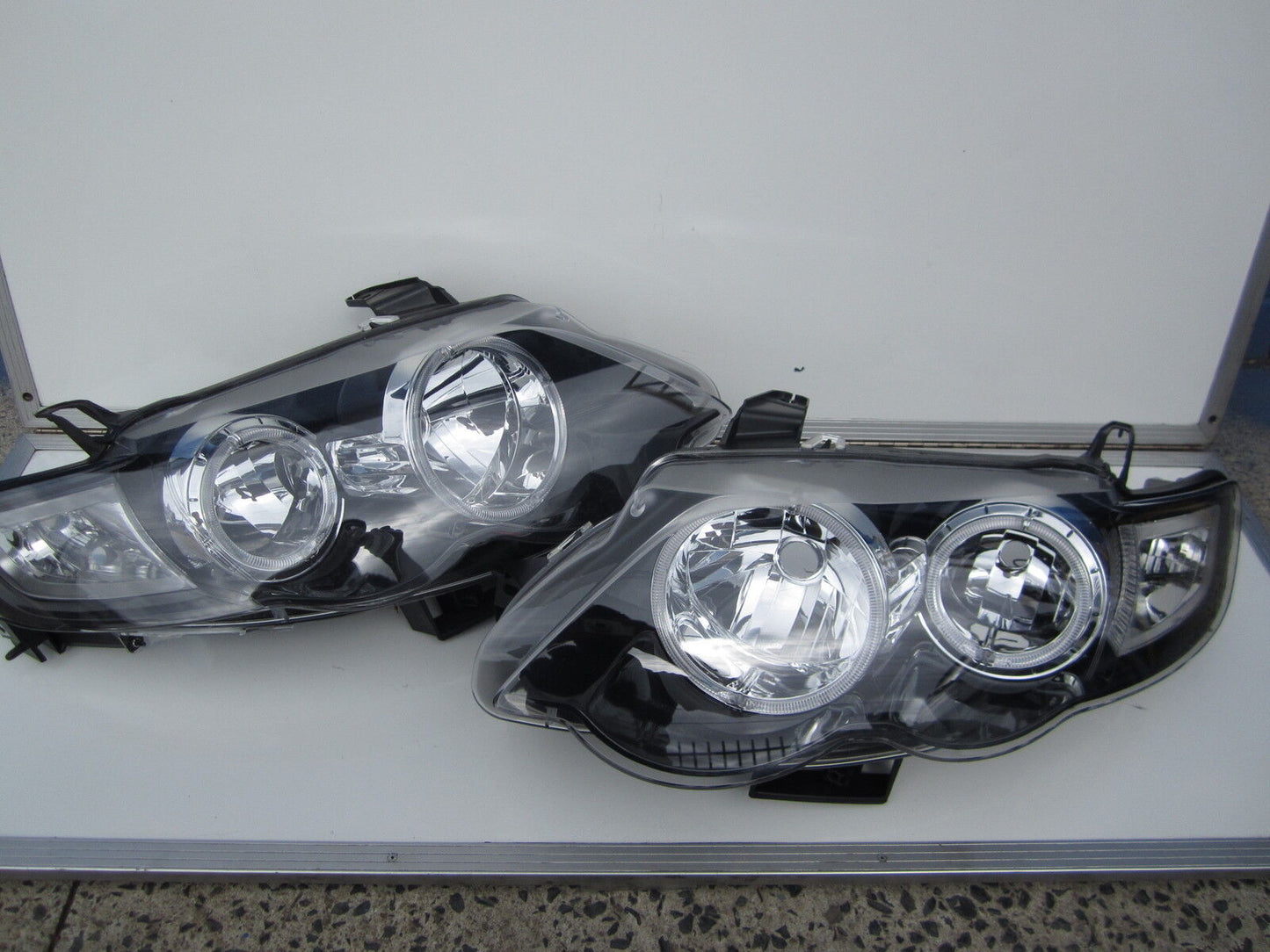 FITS FOR Ford Falcon FG XR Turbo Black Angel Eyes Headlights with halo rings SET