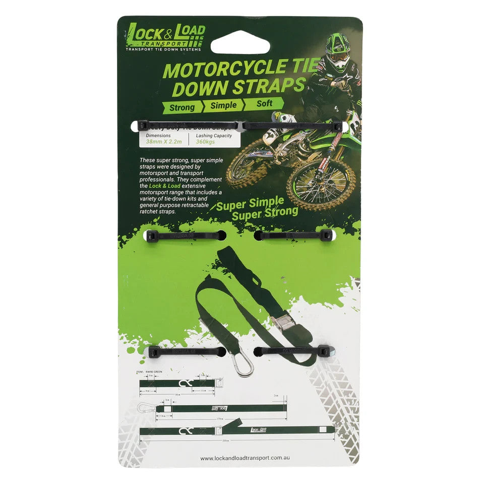 X2 HEAVY DUTY Pair of Black Motorcycle Tie Down Strap KIT