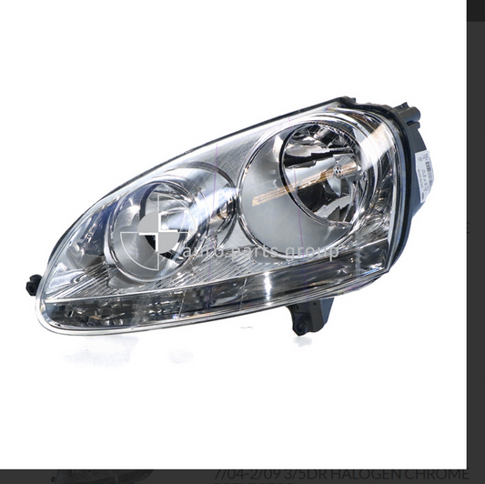 NEW LEFT HEADLIGHT FOR VOLKSWAGEN GOLF 7/04-2/09 3/5DR HALOGEN CHROME REFLECTOR