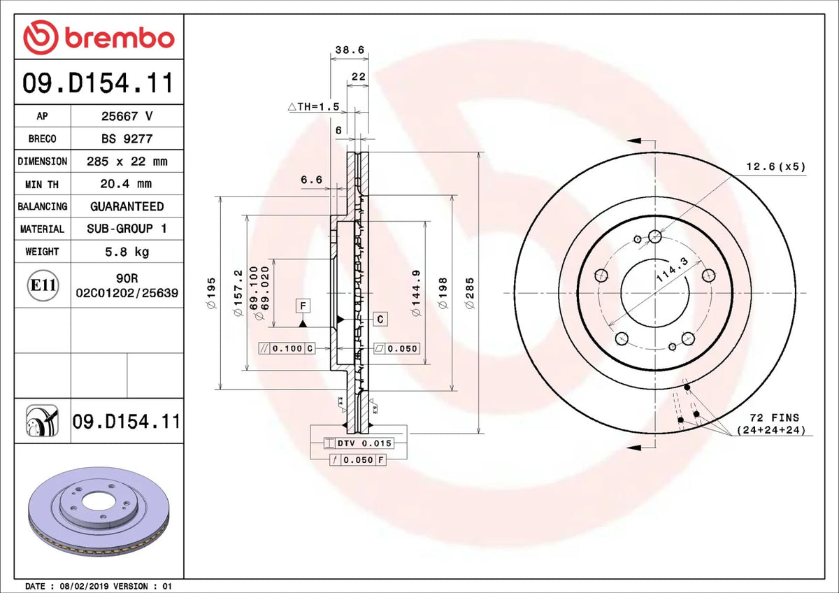Brembo FRONT Disc Brake Rotor FOR Mitsubishi Pajero iO 1.8 QA GDI AWD*285MM-DISC