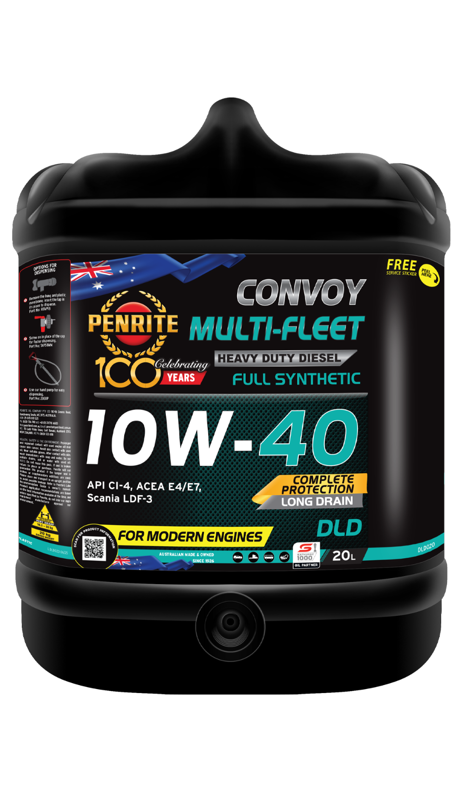 20L*PENRITE* ENGINE OIL DLD020 CONVOY MULTI-FLEET DIESEL 10W-40 (Synthetic)