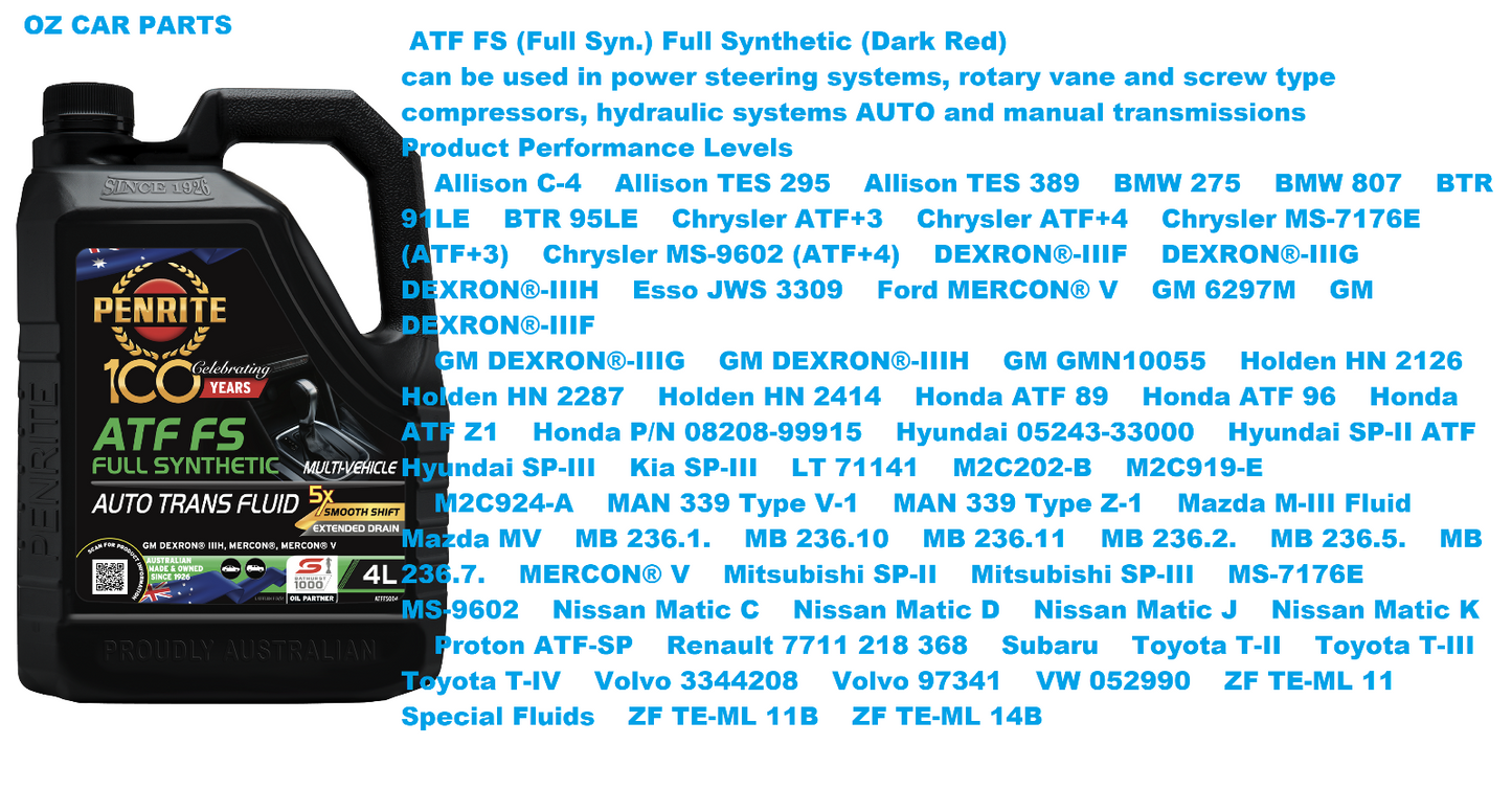 4-L-Automatic Transmission Oil PENRITE ATFFS004 ATF FS Full Synthetic (Dark Red)