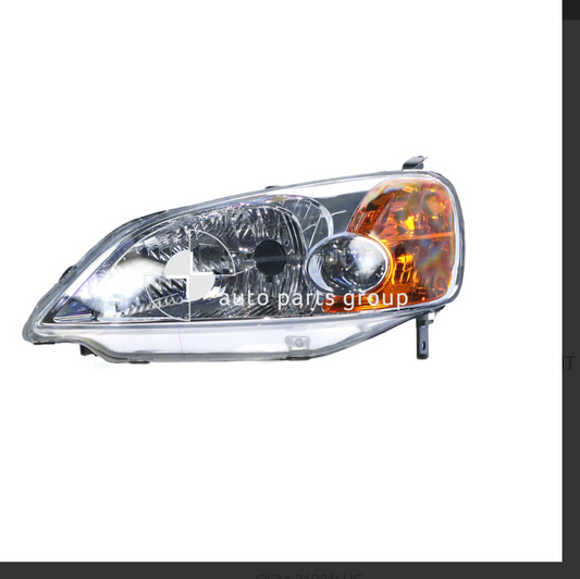 NEW LEFT HEADLIGHT FOR HONDA CIVIC ES 11/00-12/02 AMBER HALOGEN MANUAL ADJUST