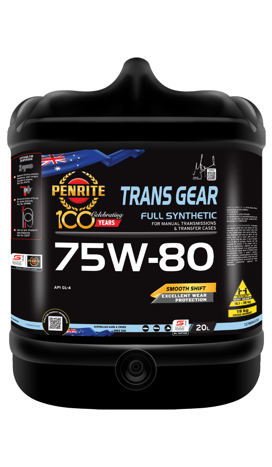 20-Litre Manual Gearbox Transfer-cases Oil Penrite TRANS GEAR 75W-80 Full Syn.
