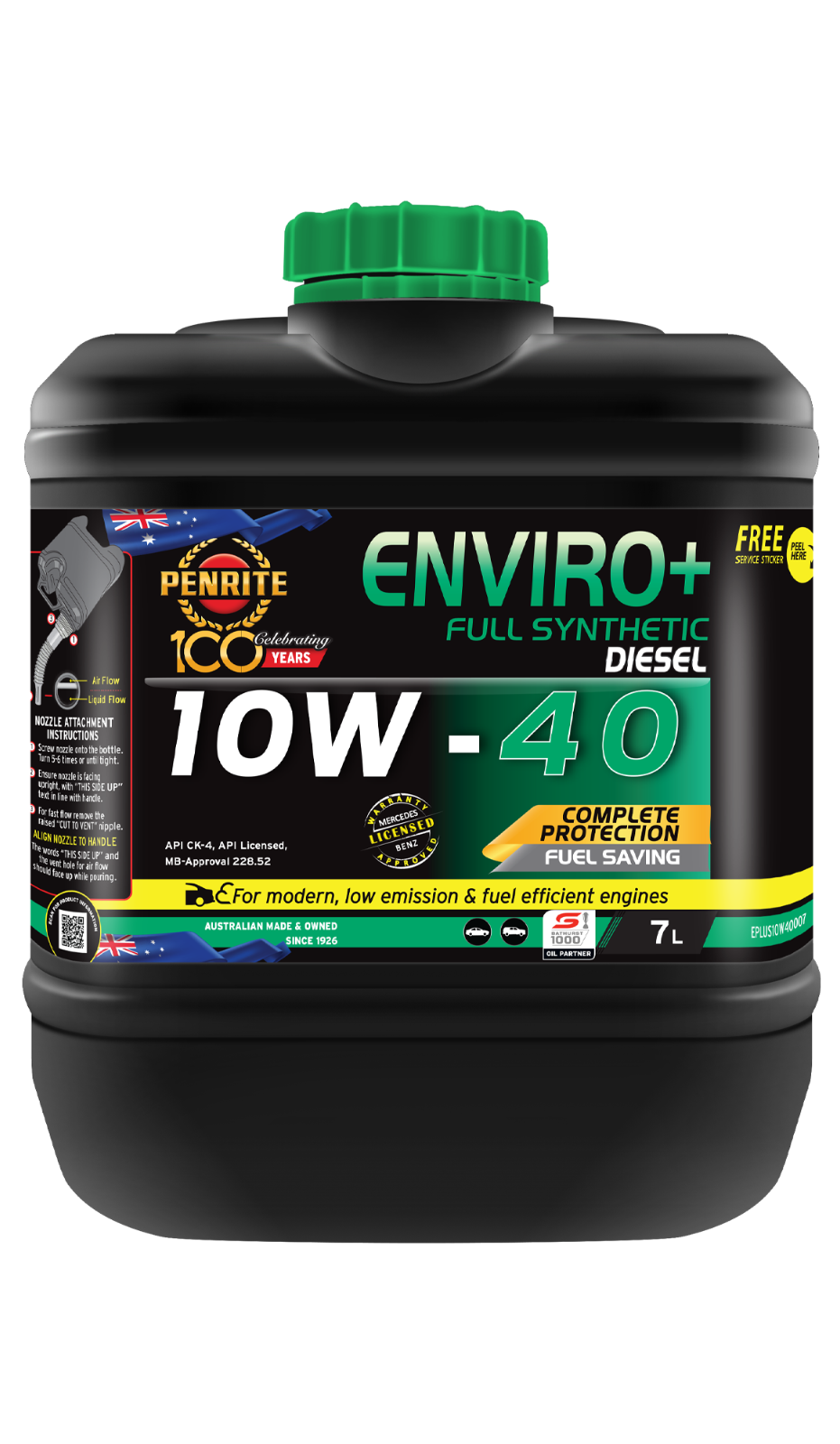 7-Litre ENGINE OIL *PENRITE* EPLUS10W40007 ENVIRO+ 10W-40 (Full Synthetic)