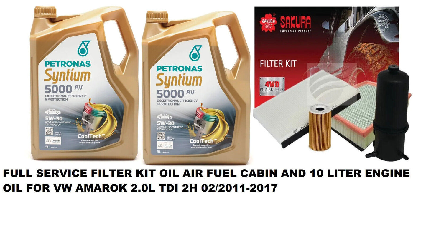 FULL SERVICE KIT OIL AIR FUEL CABIN 10L OIL FOR VW AMAROK 2.0L TDI 2H 02/2011-17