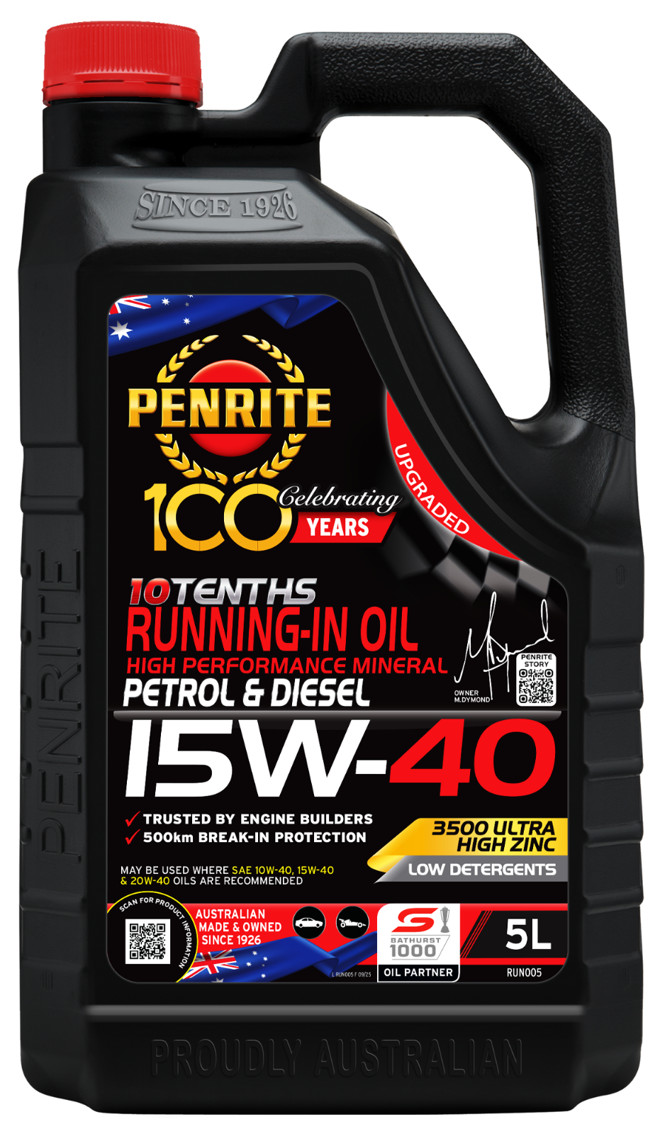 5-Litre ENGINE OIL PENRITE RUN005  10 TENTHS RUNNING-IN OIL 15W-40 (Mineral)
