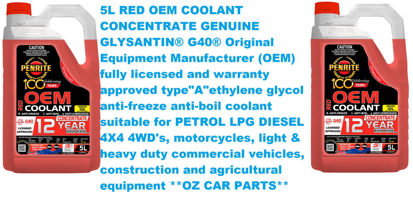 5L RED OEM COOLANT CONCENTRATE RED Anti-Freeze PENRITE COOLRED005