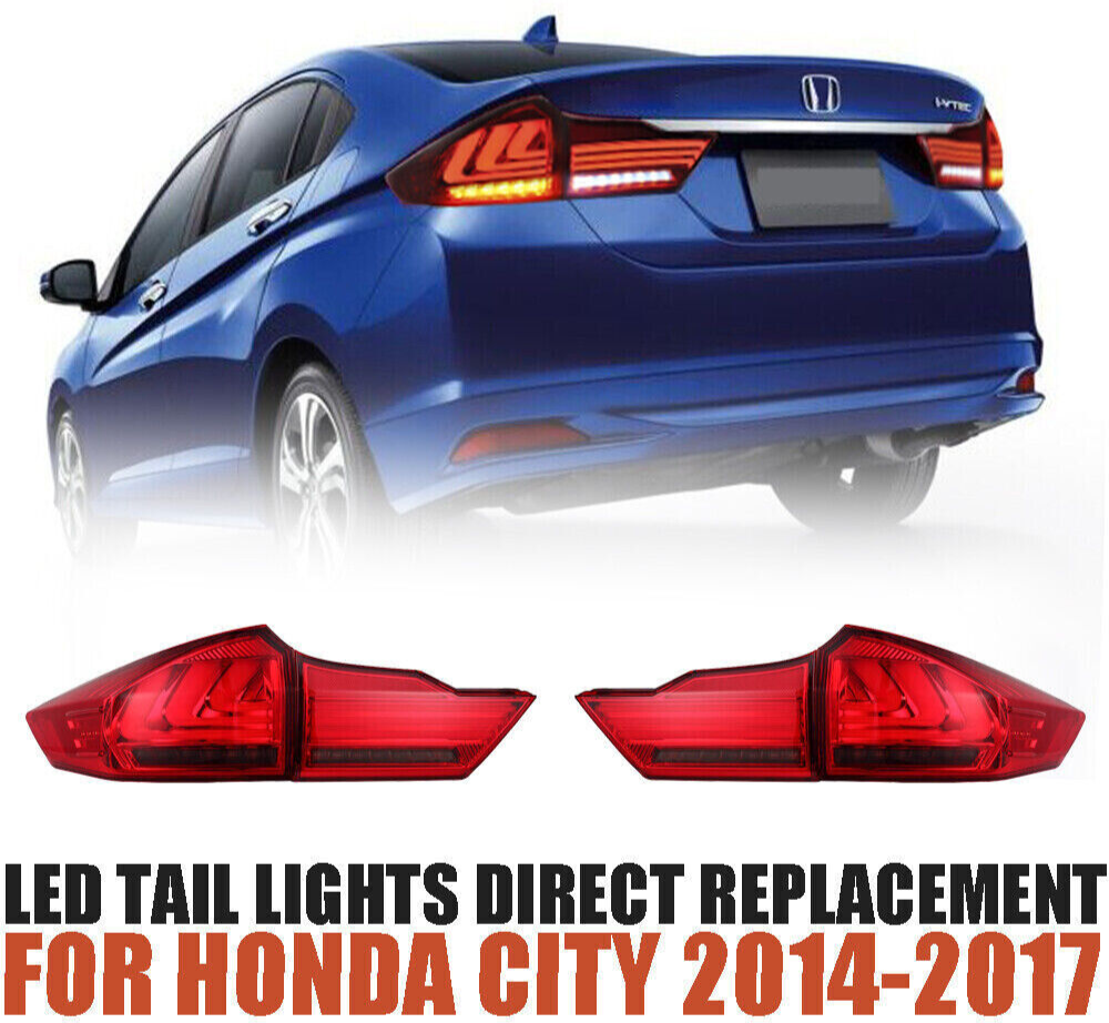 Pair LED Red Smoked Tail lights Rear Lamps For Honda City GM 6 2014-2017