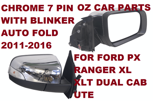 CHROME DOOR MIRROR DRIVER SIDE FOR FORD RANGER PX WITH BLINKER AND AUTO FOLD NEW