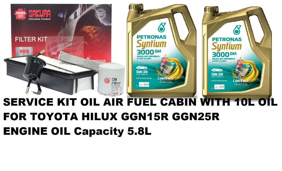 SERVICE KIT OIL AIR FUEL CABIN FILTER WITH OIL FOR TOYOTA HILUX 2005-2015 PETROL
