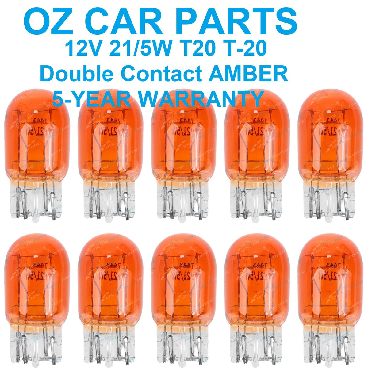 X10 PCS Bulb GLOBE 12V 21/5W T20 T-20 Double Contact AMBER Bulb Globe Set