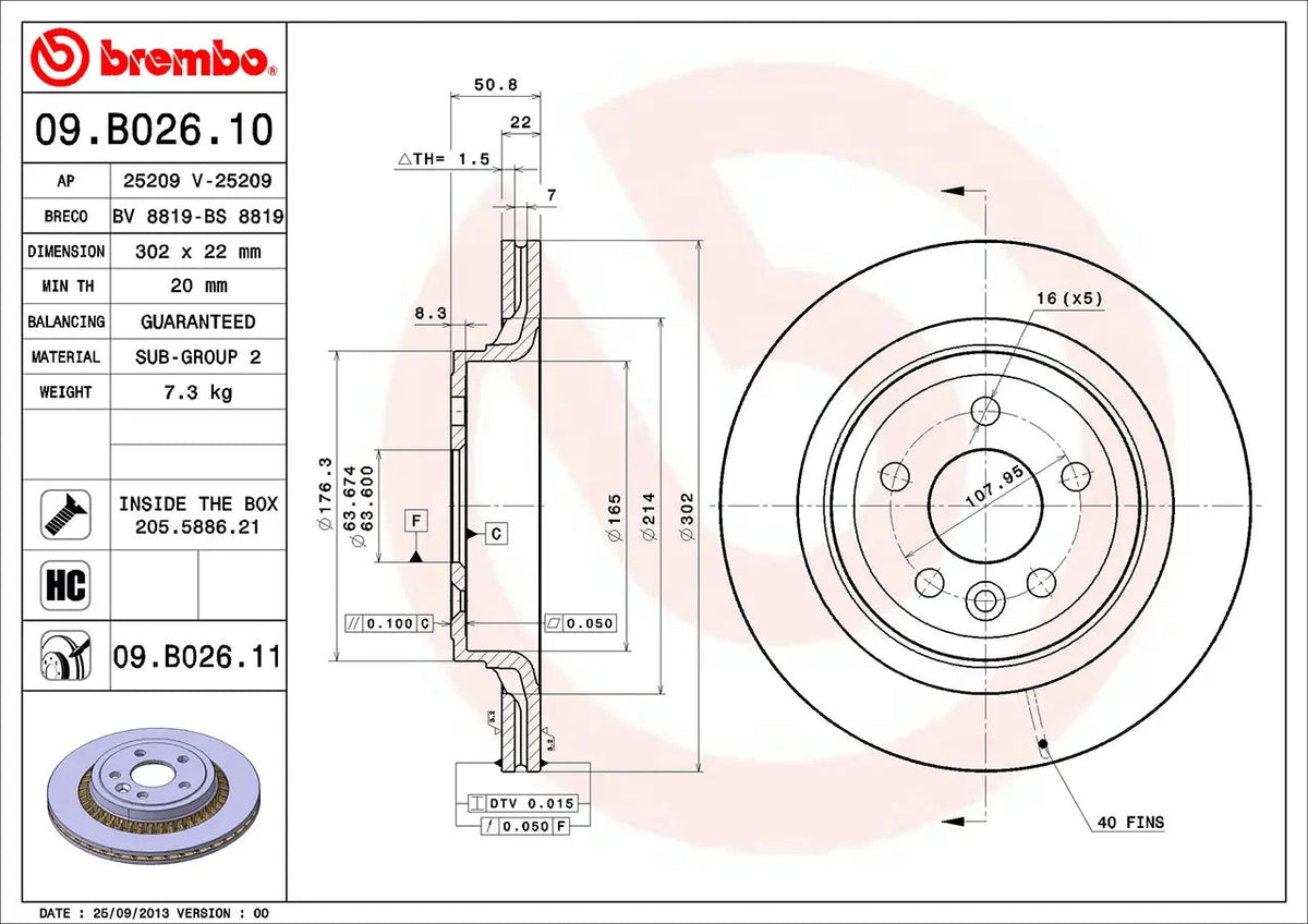 Brembo REAR Disc Brake Rotor FOR Volvo XC60 2.0L T5 AWD 2013-2017 *302MM-DISC
