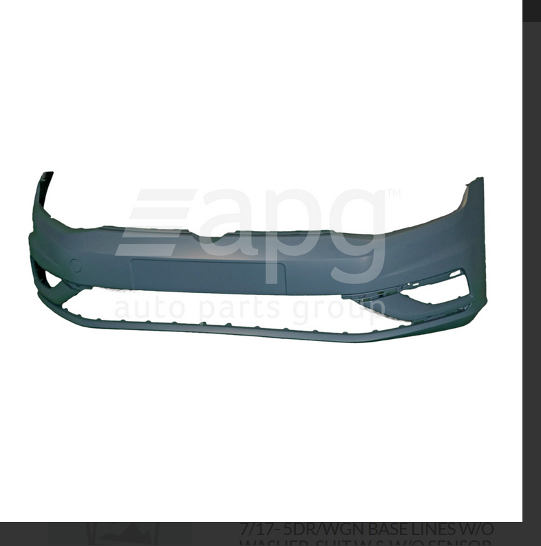 GENUINE FRONT BUMPER BAR FOR VOLKSWAGEN GOLF 7/17- 5DR/WGN BASE LINES W/O WASHER