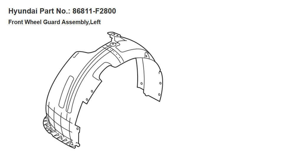 Genuine LEFT FRONT INNER GUARD LINER FOR HYUNDAI ELANTRA AD-II SEDAN 10/18-07/20