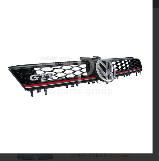 GENUINE FRONT GRILLE FOR VW VOLKSWAGEN GOLF 10/13-7/17 5-DOOR GTI BLACK/RED