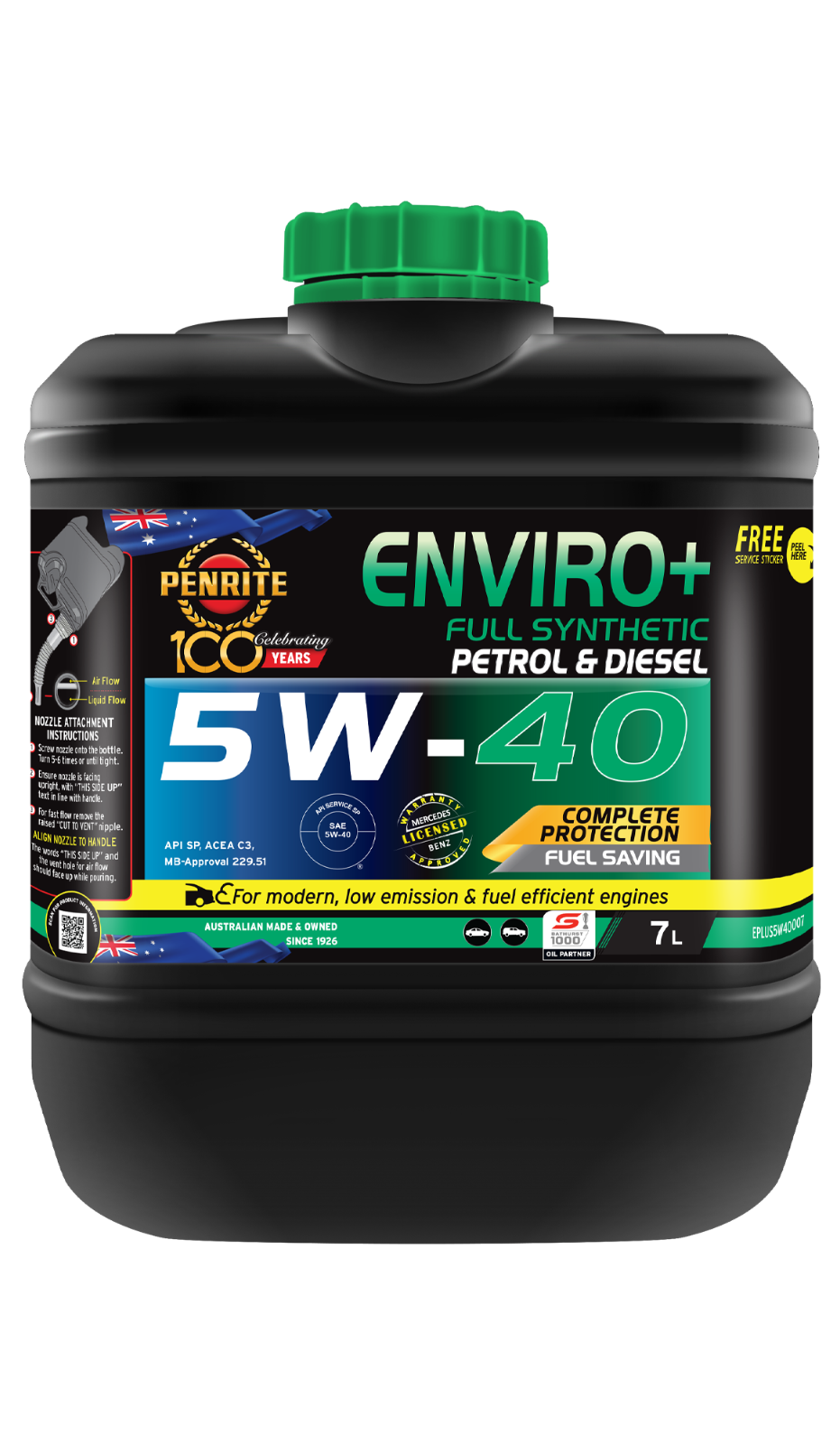7-Litre Engine Oil *PENRITE*EPLUS5W40007  ENVIRO+ 5W-40 (FULL SYN.)
