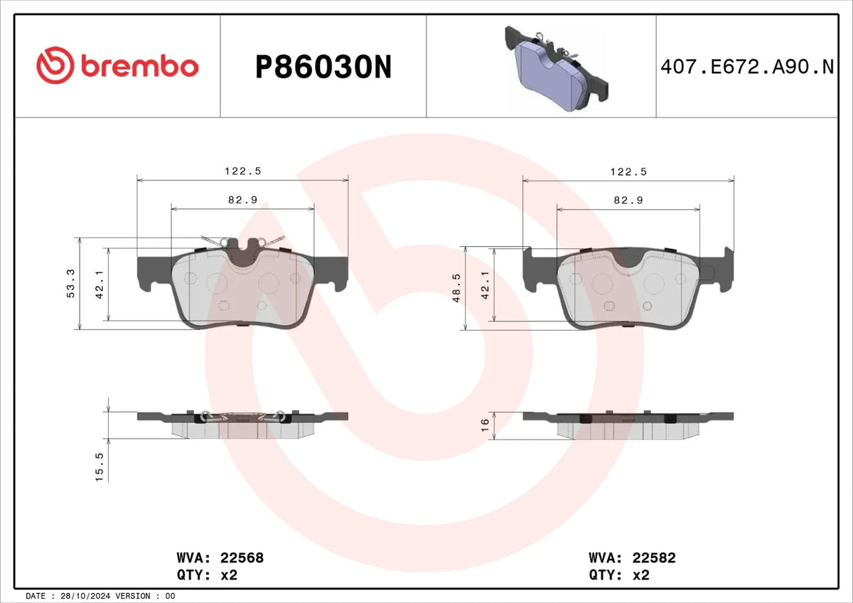 Brembo REAR Brake Pads Set For VOLVO S60-S90 V60-V90 XC60