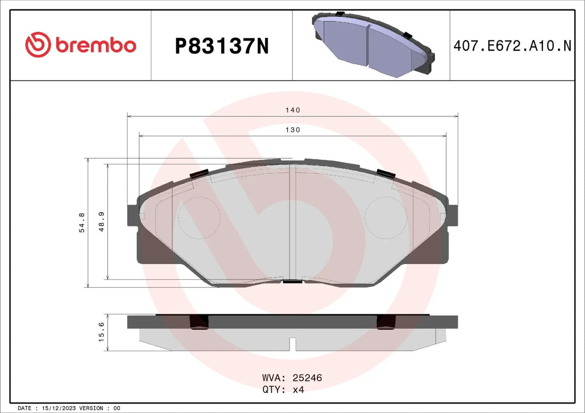 Brembo FRONT Brake Pad Set For Toyota Hilux 3.0D (KUN16) â€“ 2005 to 2015 (Diesel