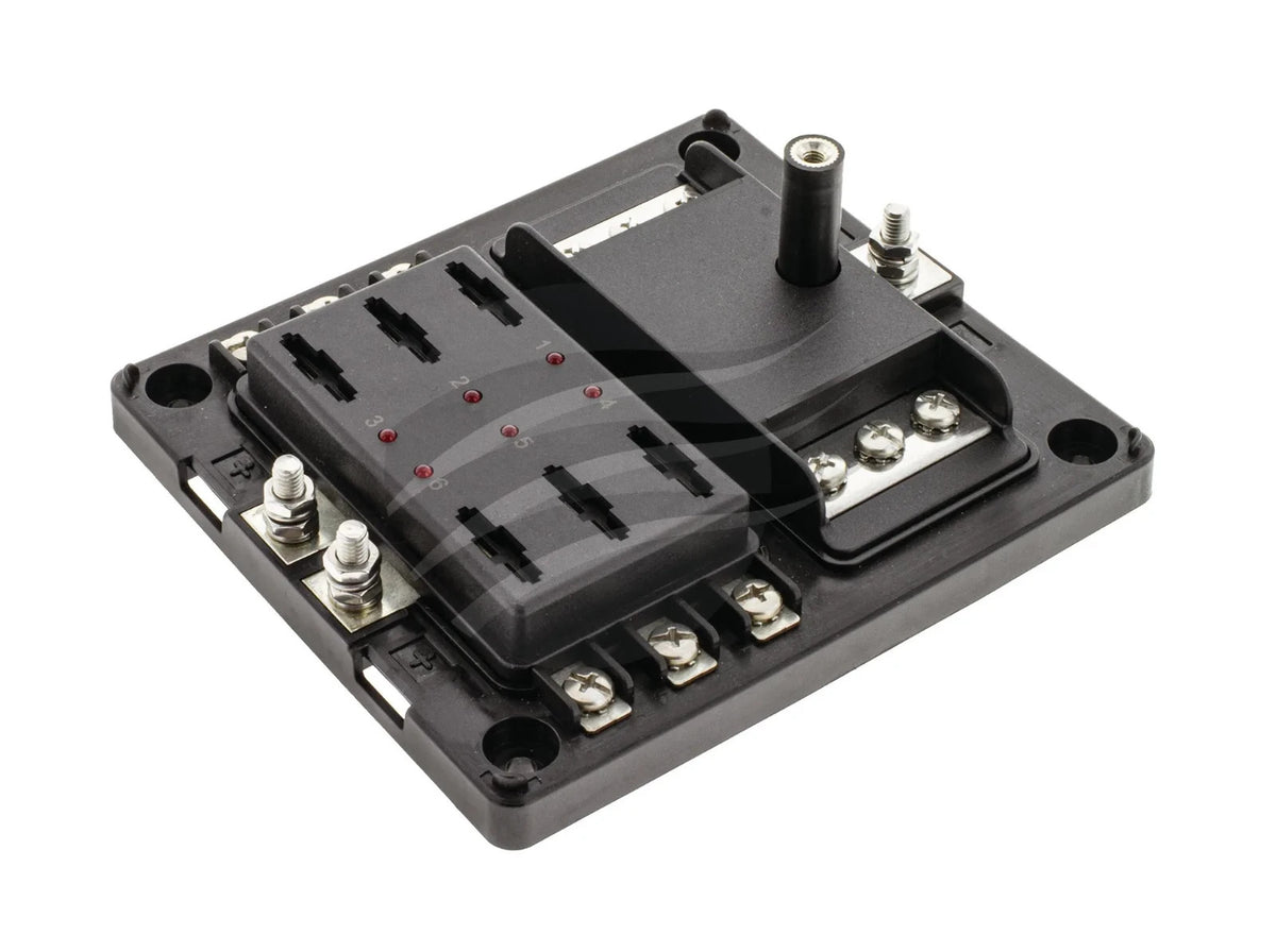 NEW HEAVY DUTY 6 WAY FUSE BOX ATS STANDARD BLADE FUSE BUS BAR & LED FAULT