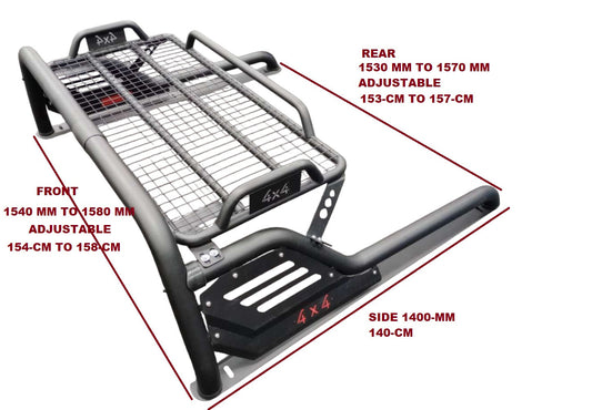 Black Sports Bar Roll Bar With Roof Top Basket For Nissan Navara NP300 2015-2022