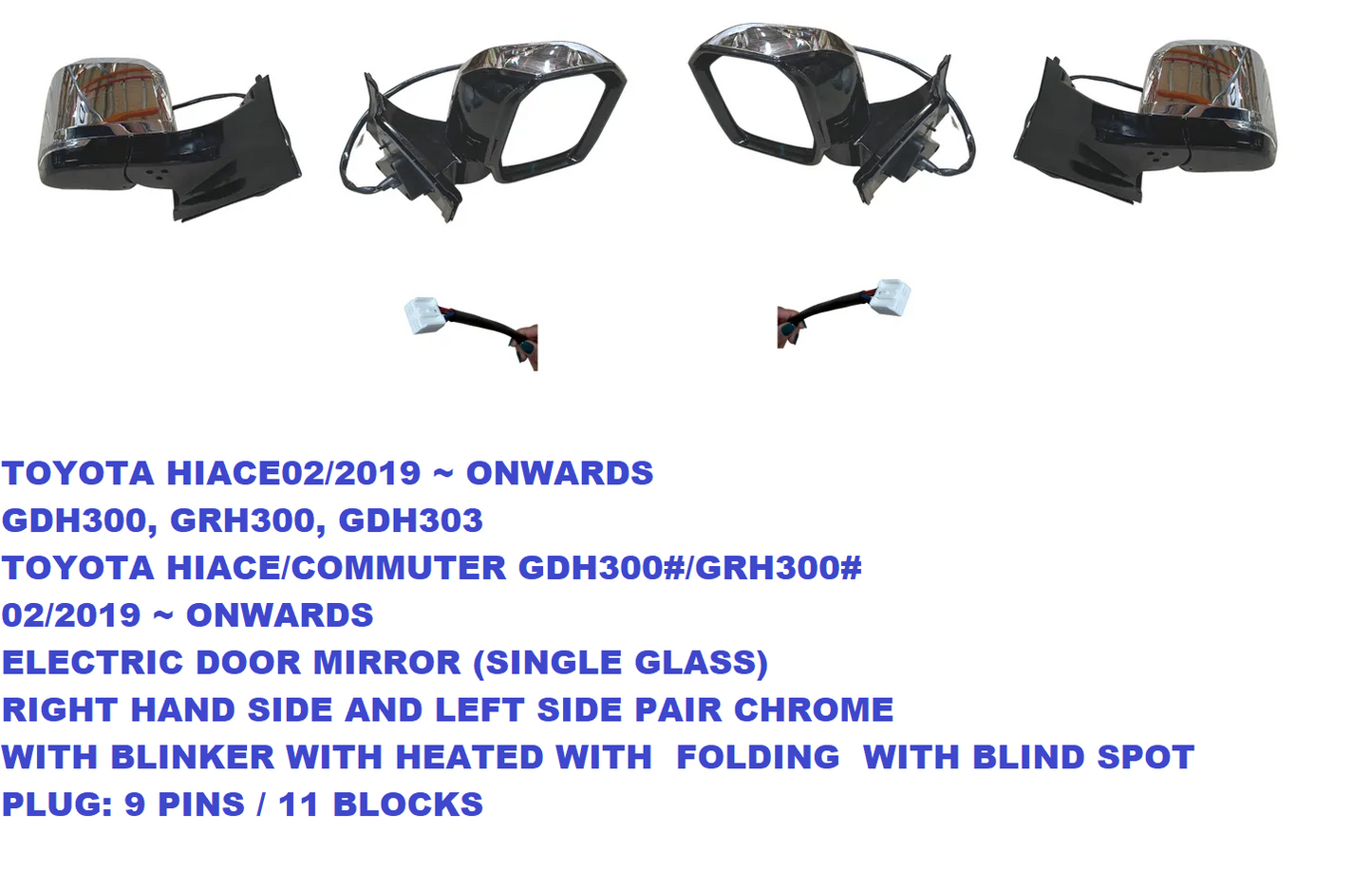 NEW PAIR DOOR MIRROR FOR TOYOTA HIACE 02/2019-ON CHROME HIACE ALL MODEL