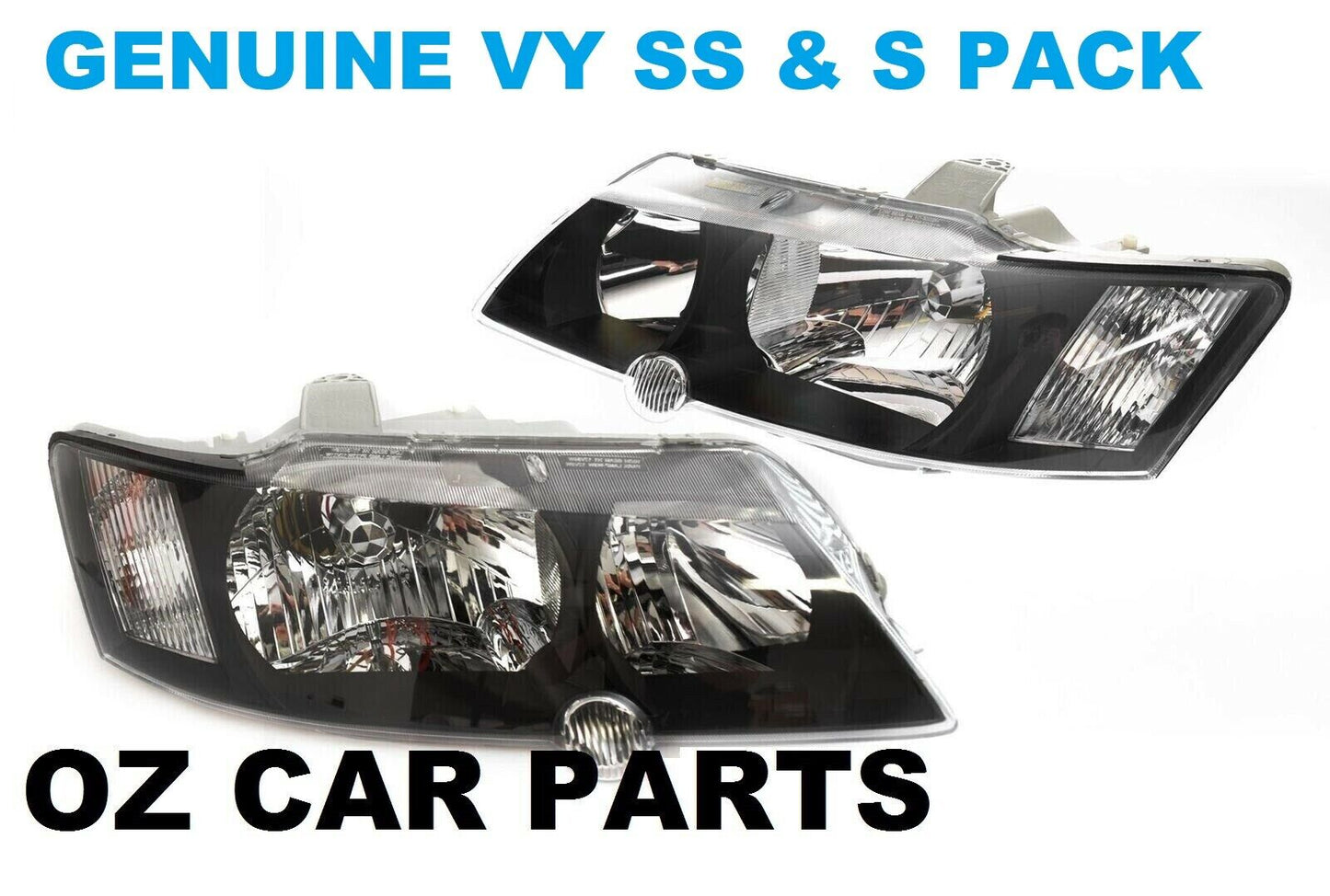 VY SS SV8 HEADLIGHTS VY SS HEAD LAMP BLACK HOLDEN COMMODORE PAIR NEW GENUINE