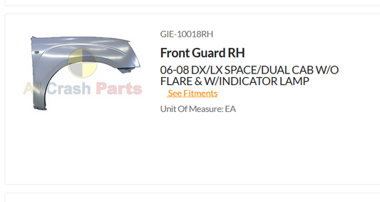 NEW RIGHT FRONT GUARD FOR ISUZU-RODEO 06-08 DX/LX SPACE/DUAL CAB W/O FLARE & W/I