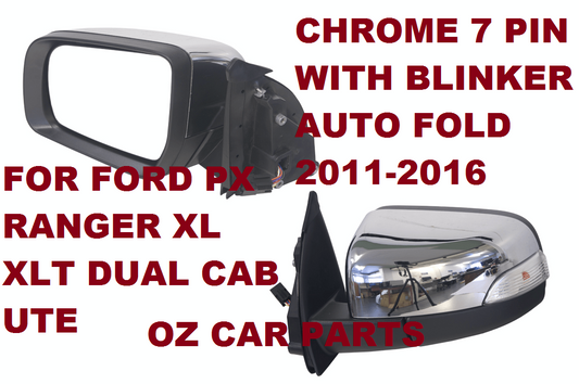 CHROME DOOR MIRROR FOR FORD RANGER PX XLT WITH AUTO FOLD AND BLINKER LEFT SIDE