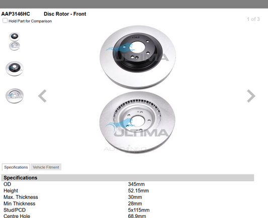 FRONT ROTOR DISC SET FOR HYUNDAI I30-N PDe HC51A 2.0L G4KH TURBO HATCH 2/2018-ON